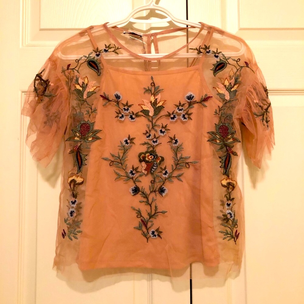 Dex mesh embroidered top